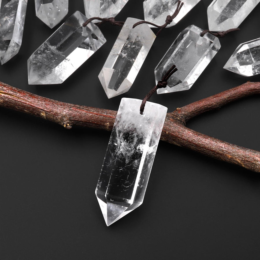 Natural Rock Quartz Pendant Front Drilled Point Tower Pendulum Gemstone Crystal Focal Bead
