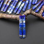 Natural Blue Lapis Earring Pair Modern Long Beveled Rectangle Spike Matched Gemstone Beads