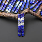 Natural Blue Lapis Earring Pair Modern Long Beveled Rectangle Spike Matched Gemstone Beads
