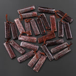 Genuine Maroon Red Utah Dinosaur Bone Fossil Drilled Rectangle Earring Pair Matched Gemstone Beads EC0397