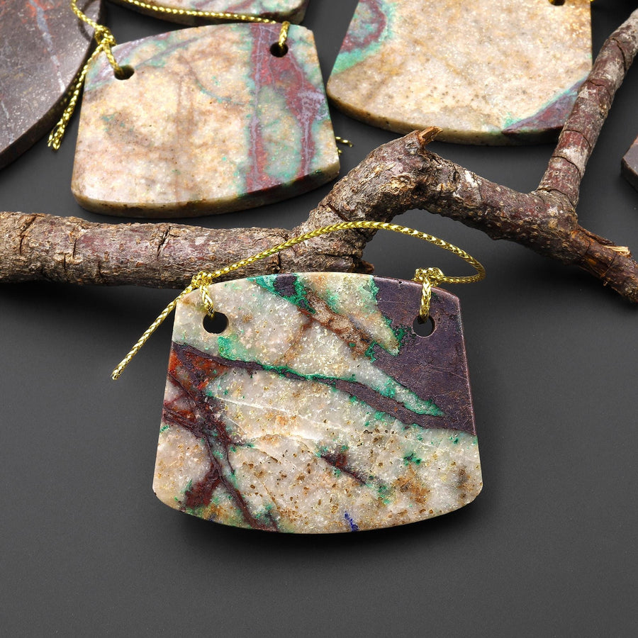 From the Old Arizona Copper Mine~ Natural Copper in Chrysocolla Curved Rectangle Locket 2 Two Hole Pendant A1
