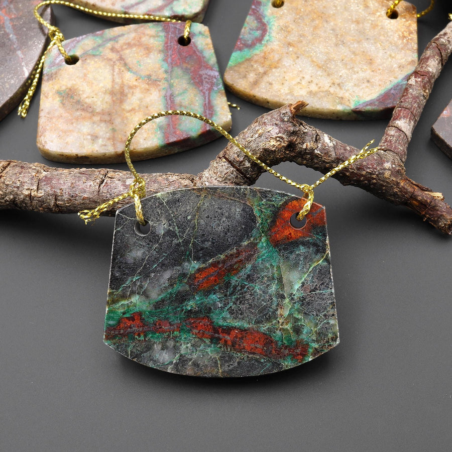 From the Old Arizona Copper Mine~ Natural Copper in Chrysocolla Curved Rectangle Locket 2 Two Hole Pendant A2