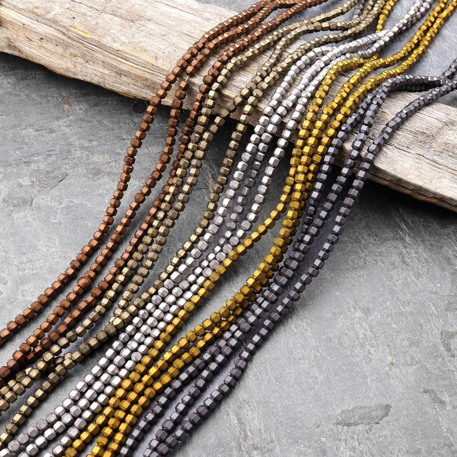 Matte Hematite 2mm 3mm 4mm Hexagon Cube Beads Small Spacer Silver Gold Bronze Black Champagne Beads 15.5" Strand