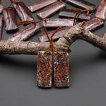 Genuine Maroon Red Pink Gray Utah Dinosaur Bone Fossil Drilled Rectangle Earring Pair Matched Gemstone Beads EC0405