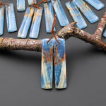 Natural Argentina Lemurian Aquatine Blue Calcite Rectangle Matched Earring Pairs Drilled Gemstone Cabochon Beads EC0403