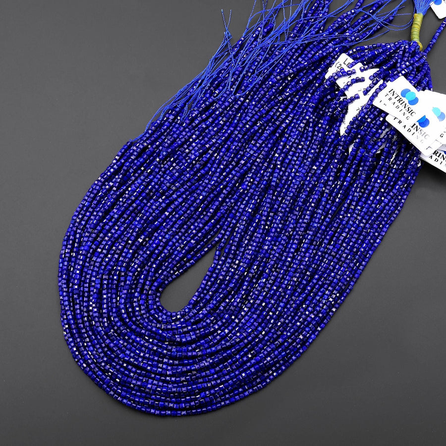 AAA+ Genuine Natural Blue Lapis Faceted 2mm Gemstone Cube Beads 15.5" Strand