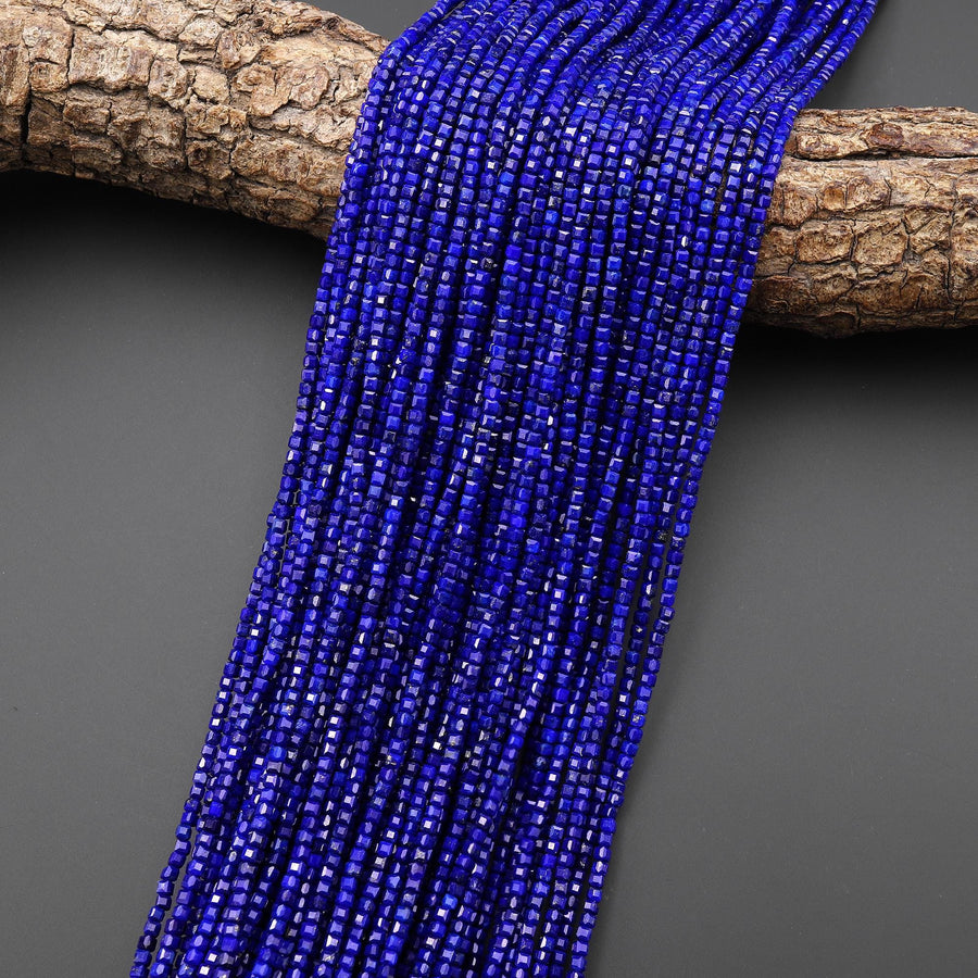 AAA+ Genuine Natural Blue Lapis Faceted 2mm Gemstone Cube Beads 15.5" Strand
