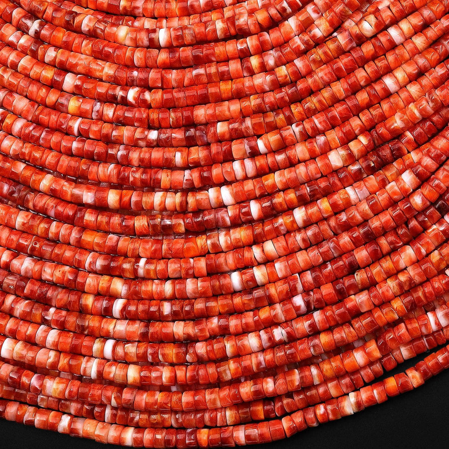 AAA Genuine Natural Red Spiny Oyster 4mm Heishi Beads 15.5" Strand
