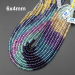 Natural Fluorite 6mm 8mm Smooth Rondelle Beads Multicolor Violet Purple Teal Green Honey Yellow Gemstone 15.5" Strand