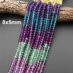 Natural Fluorite 6mm 8mm Smooth Rondelle Beads Multicolor Violet Purple Teal Green Honey Yellow Gemstone 15.5" Strand