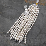 Large Hole Pearls Beads Natural White Genuine Freshwater Pearl Potato Oval Big 2mm Drill Hole 8" Strand