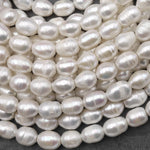 Large Hole Pearls Beads Natural White Genuine Freshwater Pearl Potato Oval Big 2mm Drill Hole 8" Strand