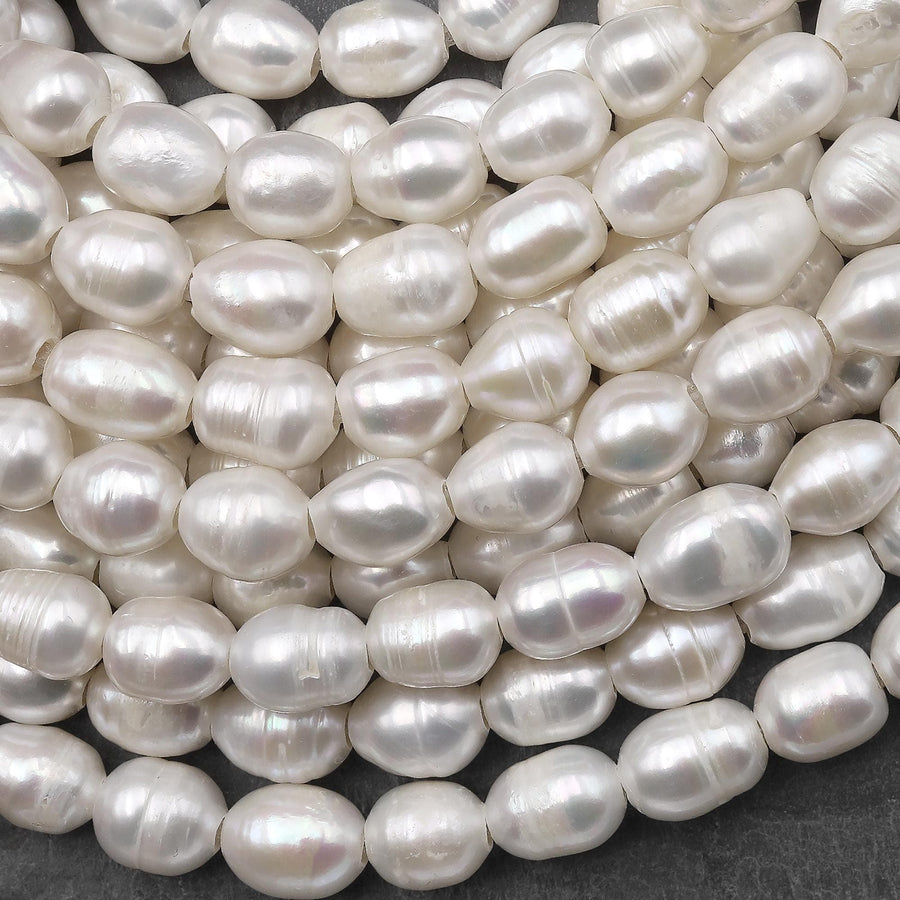 Large Hole Pearls Beads Natural White Genuine Freshwater Pearl Potato Oval Big 2mm Drill Hole 8" Strand