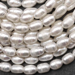 Large Hole Pearls Beads Natural White Genuine Freshwater Pearl Long Potato Oval 10mm to 13mm Big 2mm Drill Hole 8" Strand