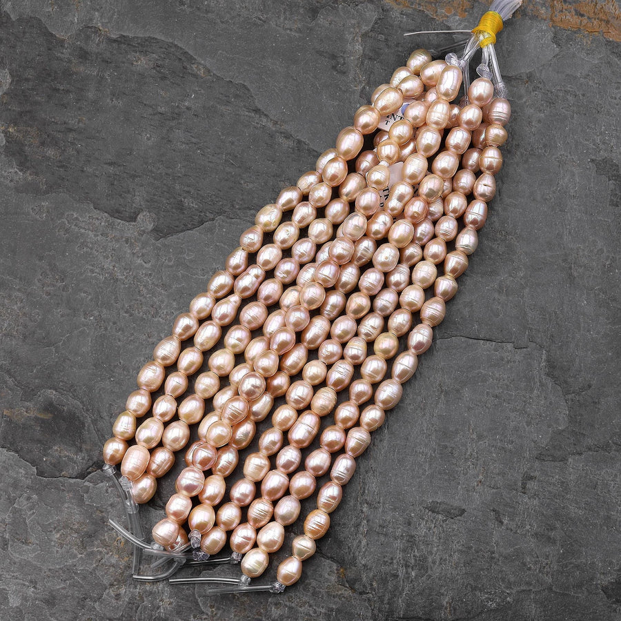 Large Hole Pearls Beads Natural Mauve Pink Apricot Peach Genuine Freshwater Pearl Potato Oval Big 2mm Drill Hole 8" Strand