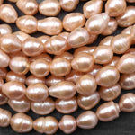 Large Hole Genuine Freshwater Pearls Beads Natural Peach Apricot Peach Potato Oval 9mm 10mm 12mm Big 2.5mm Drill Hole 8" Strand