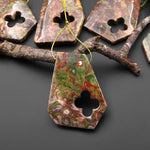 Have Carved Natural Mushroom Rhyolite Jasper Freeform 4 Four Leaf Clover Side Drilled Pendant