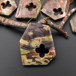 Have Carved Natural Mushroom Rhyolite Jasper Freeform 4 Four Leaf Clover Side Drilled Pendant