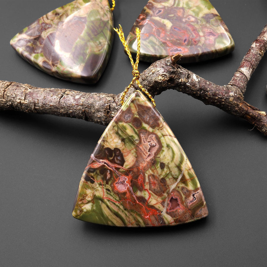 Natural Mushroom Rhyolite Jasper Triangle Side Drilled Pendant