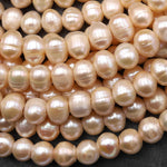 Large Hole Pearls Beads Natural Soft Peach Genuine Freshwater Pearl Off Round 12mm Big 3.2mm Drill Hole 8" Strand