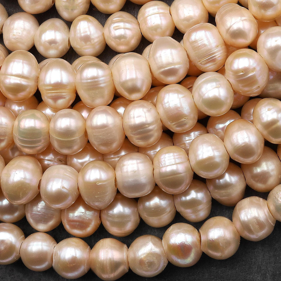 Large Hole Pearls Beads Natural Soft Peach Genuine Freshwater Pearl Off Round 12mm Big 3.2mm Drill Hole 8" Strand