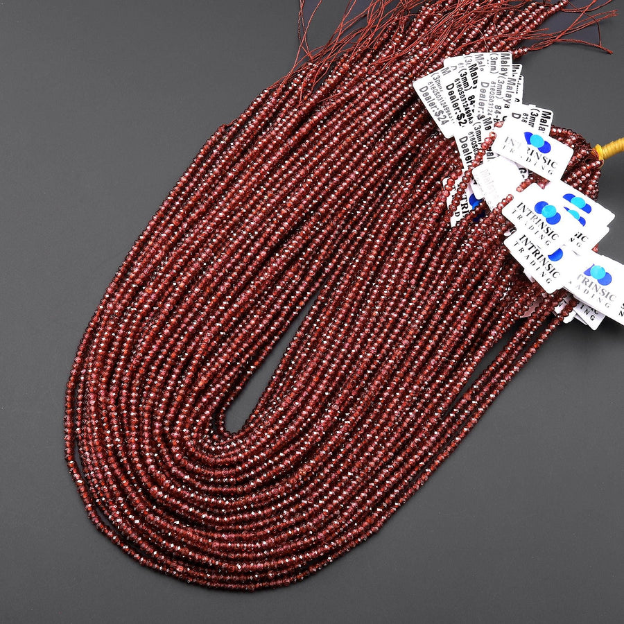 AAA Rare Natural Malaya Mauve Chocolate Garnet Faceted 3mm Rondelle Beads 15.5" Strand