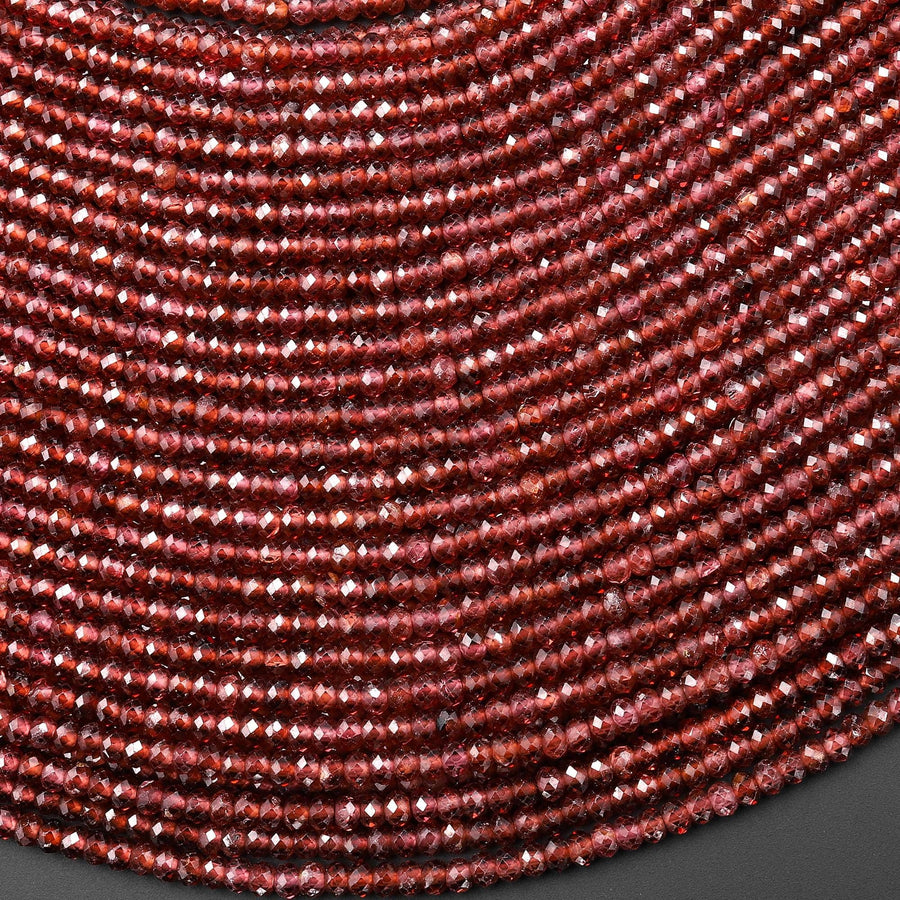 AAA Rare Natural Malaya Mauve Chocolate Garnet Faceted 3mm Rondelle Beads 15.5" Strand