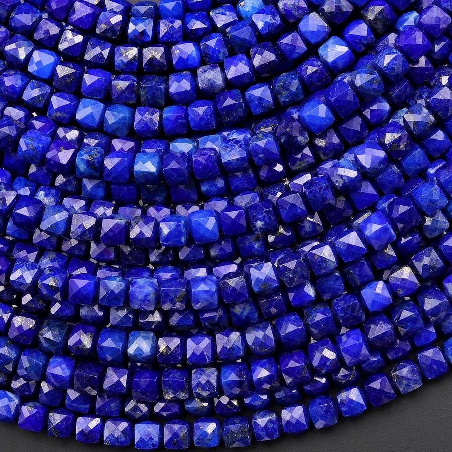 AAA Faceted Natural Blue Lapis 4mm Cube Gemstone Beads 15.5" Strand