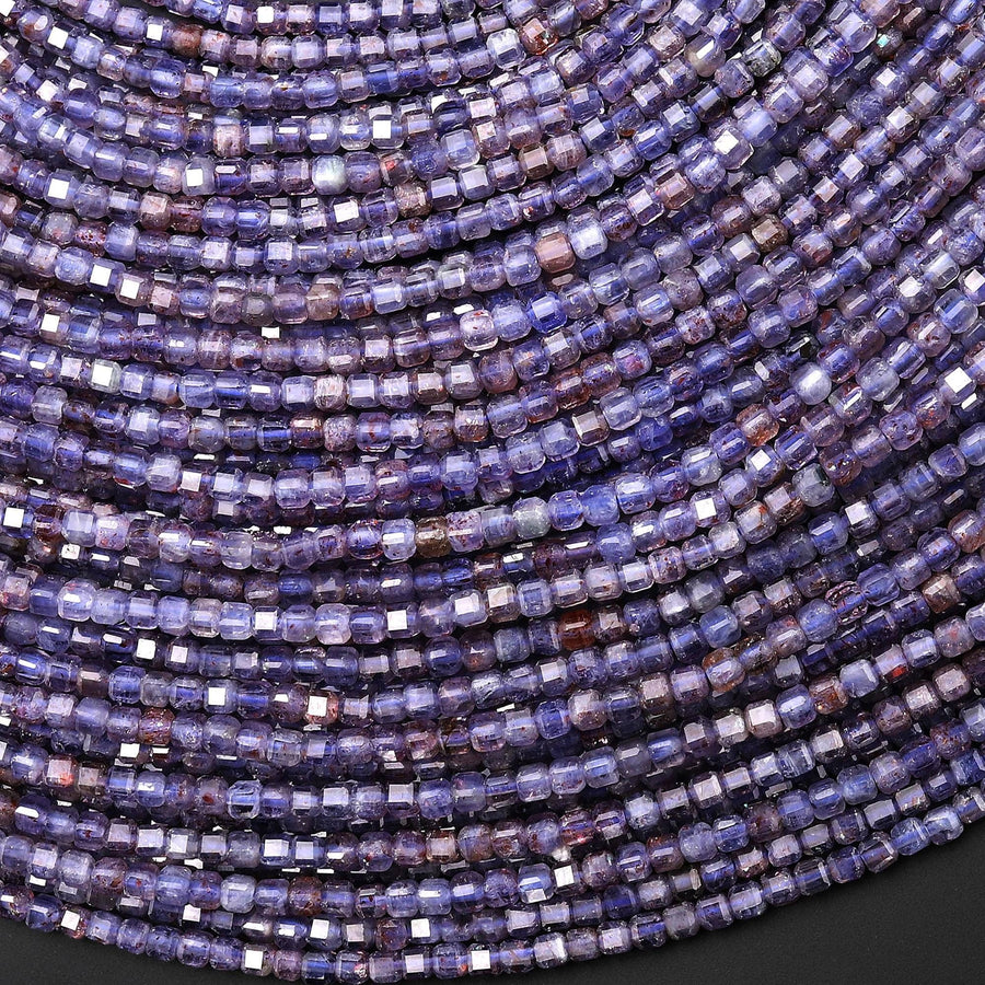 Rare Natural Sunstone Iolite Faceted 2mm Cube Beads 15.5" Strand