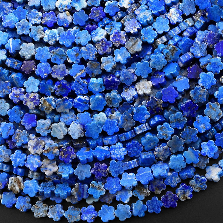 Natural Denim Blue Lapis Cherry Blossom Flower Beads 6mm Carved Gemstone 15.5" Strand