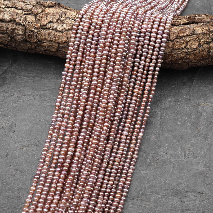 AAA Natural Iridescent Mauve Pink Center Drilled Potato Rondelle 4mm Pearl 15.5" Strand