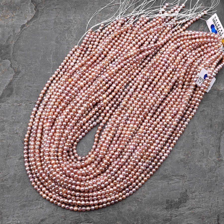 Natural Freshwater Pink Off Round 4mm Pearl 15.5" Strand