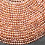 AAA Natural Iridescent Apricot Peach Center Drilled Potato Rondelle 4mm Pearl 15.5" Strand