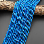 AAA+ Faceted Natural Teal Blue Apatite 2mm 4mm Round Beads Gemstone 15.5" Strand A4596