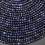AAA Faceted Natural Deep Blue Sapphire Round Beads 2mm 3mm 4mm Genuine Gemstone 15.5" Strand