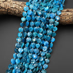 AAA Natural Teal Blue Apatite Faceted Heart Beads 12mm Gemstone 15.5" Strand
