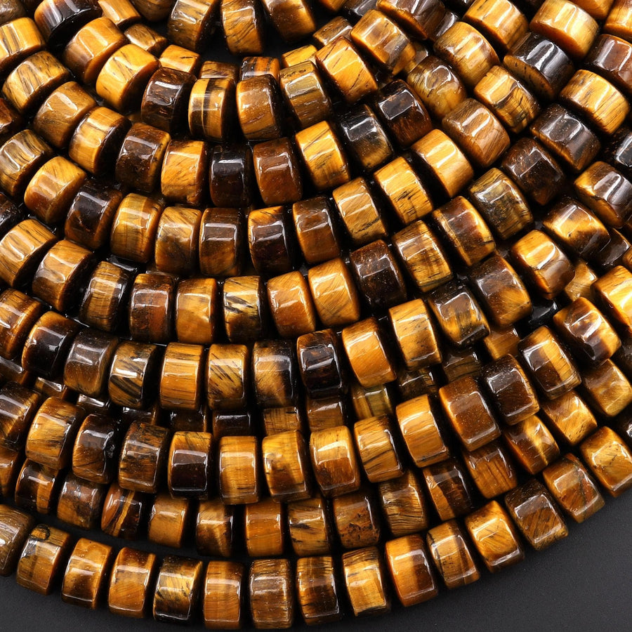 AAA Natural Tiger's Eye 7mm 8mm Heishi Rondelle Wheel Beads 15.5" Strand