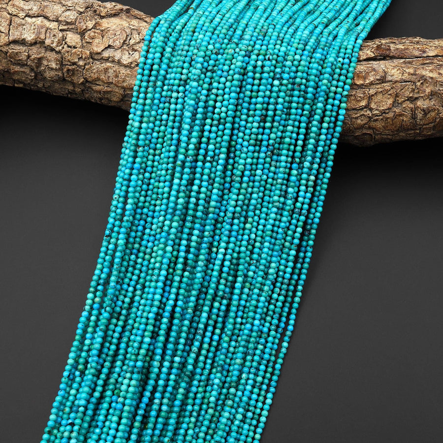 AAA Genuine Natural Blue Green Turquoise 2mm Smooth Round Gemstone Beads 15.5" Strand