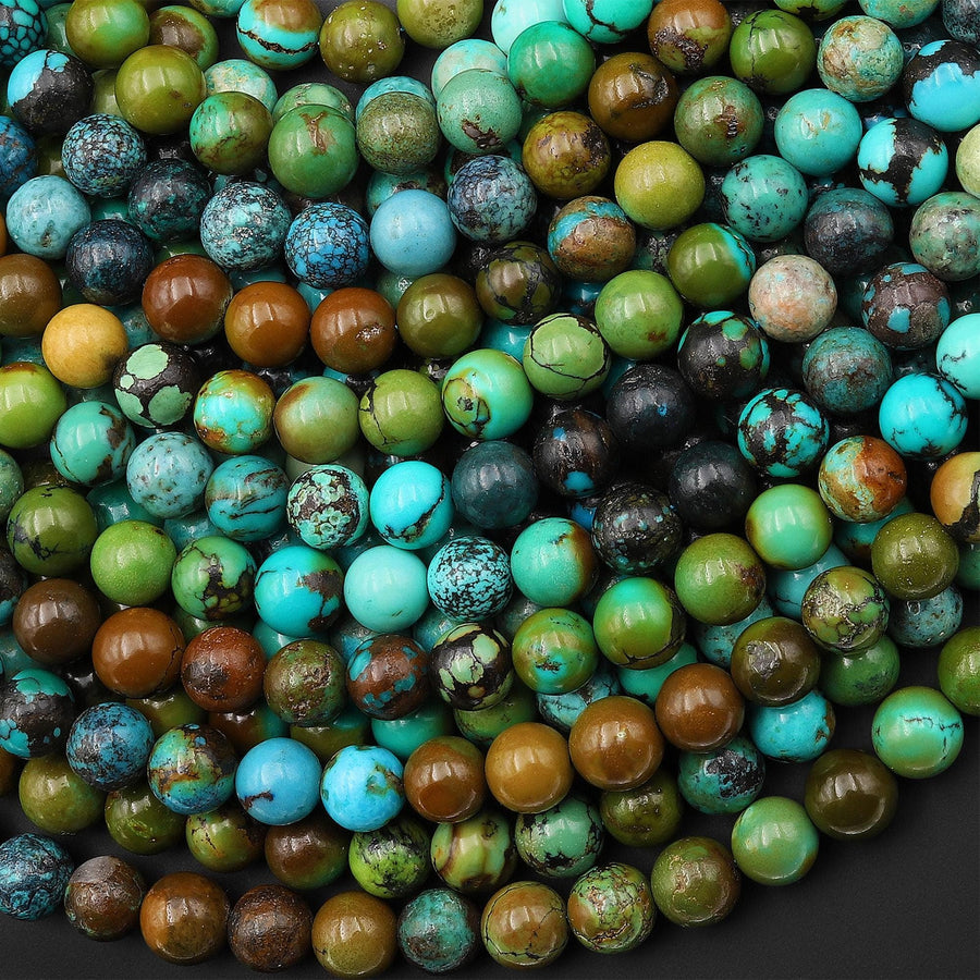 Genuine Natural Turquoise 6mm Smooth Round Beads Multicolor Blue Green Golden Brown Gradient Ombre 15.5" Strand