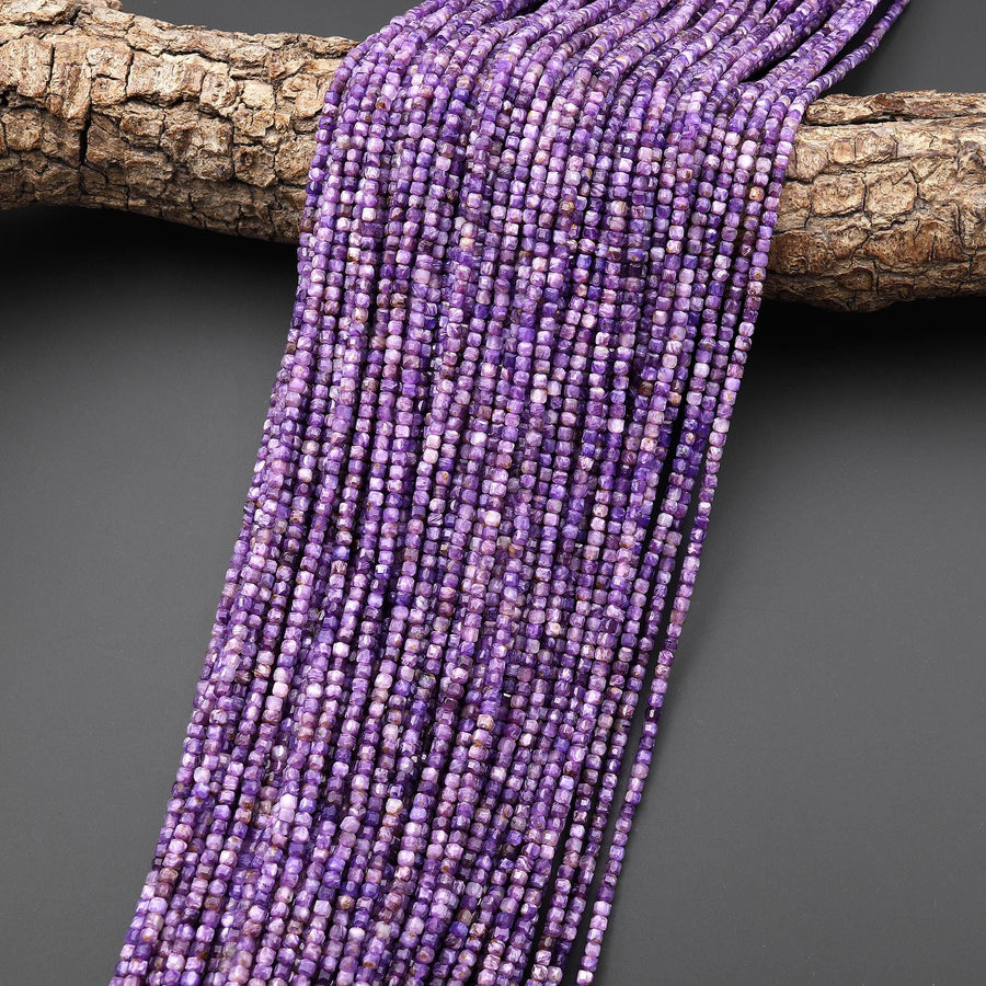 AAA Faceted Genuine Natural Russian Purple Charoite 2mm Cube Beads Gemstone 15.5" Strand