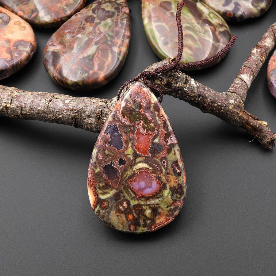 Natural Mushroom Rhyolite Jasper Teardrop Side Drilled Pendant