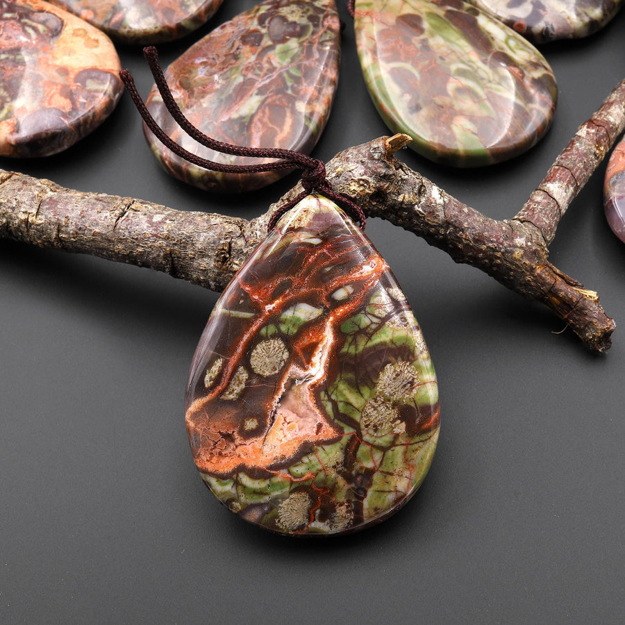 Natural Mushroom Rhyolite Jasper Teardrop Side Drilled Pendant A2