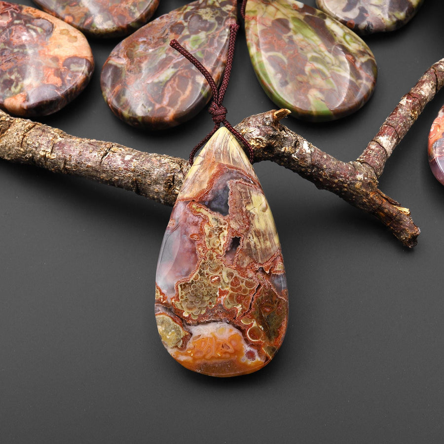 Natural Mushroom Rhyolite Jasper Teardrop Side Drilled Pendant A4