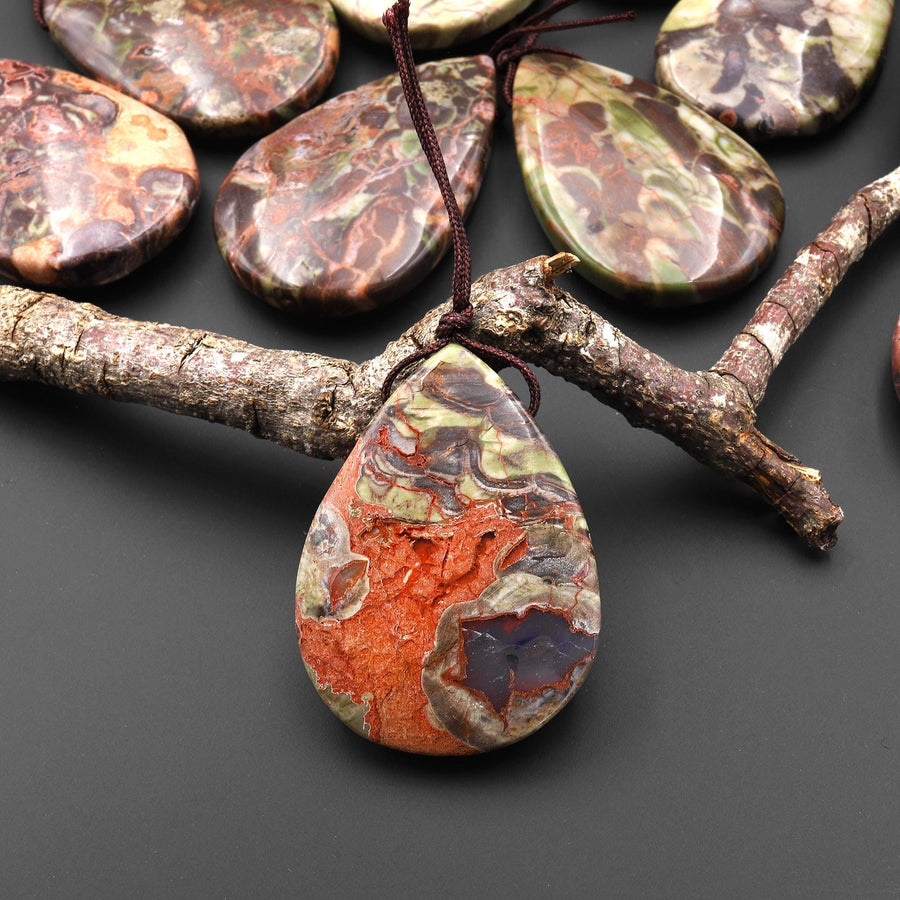 Natural Mushroom Rhyolite Jasper Teardrop Side Drilled Pendant A5