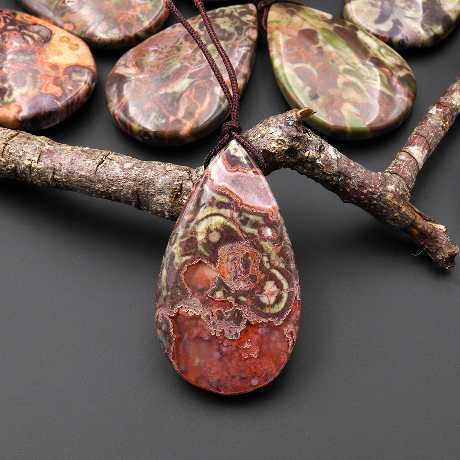 Natural Mushroom Rhyolite Jasper Teardrop Side Drilled Pendant A7