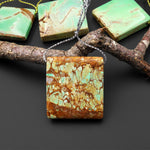 Natural Australian Green Variscite Square Pendant Top Side Drilled Gemstone