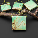 Natural Australian Green Variscite Square Pendant Top Side Drilled Gemstone