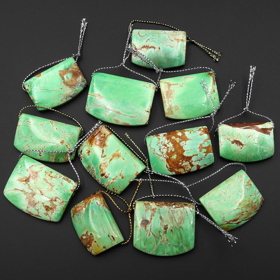 Natural Australian Green Variscite Saddle Locket Shape Pendant Top Side Drilled Gemstone
