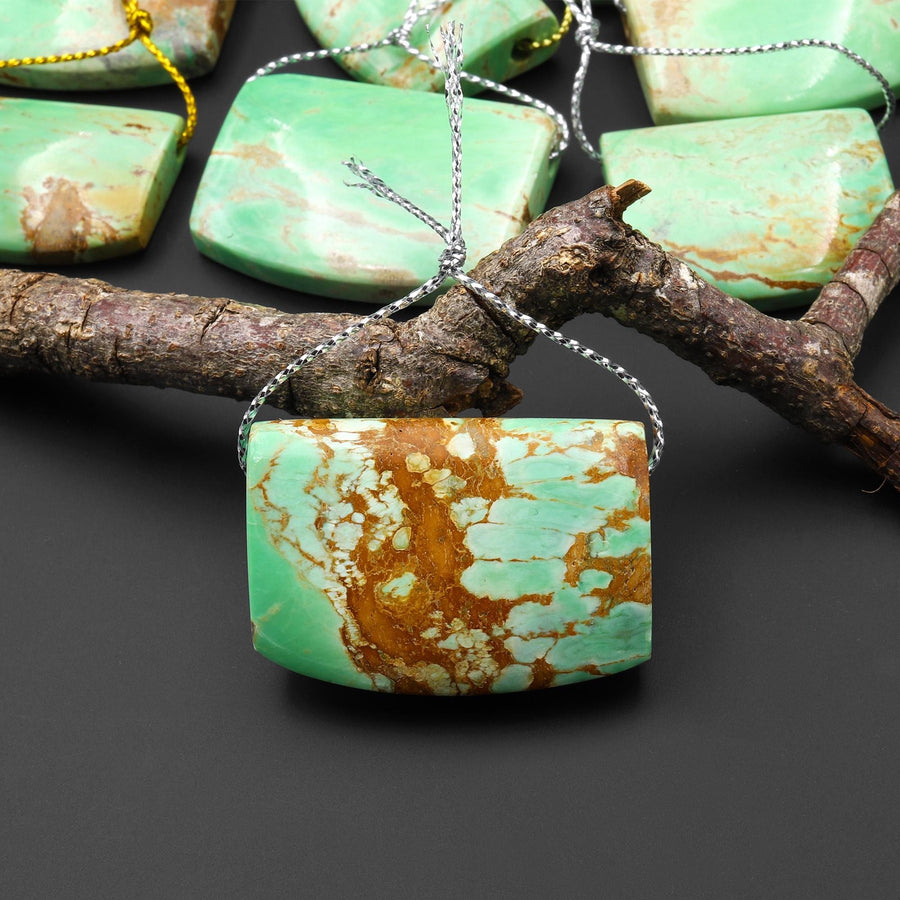Natural Australian Green Variscite Saddle Locket Shape Pendant Top Side Drilled Gemstone