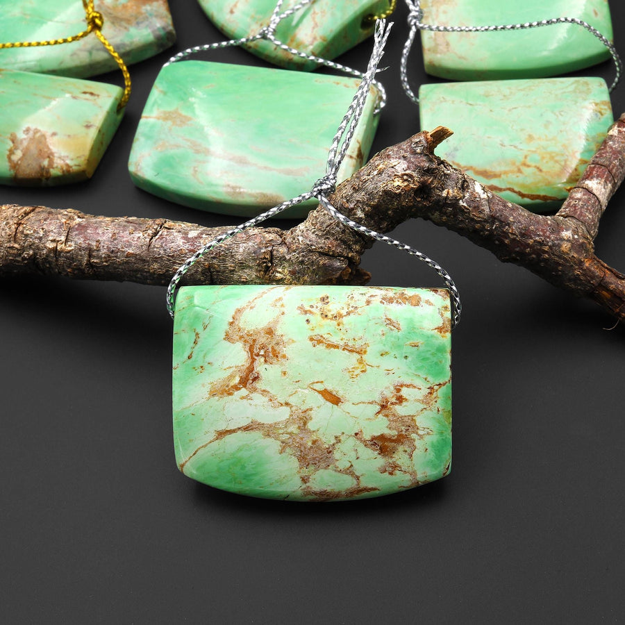 Natural Australian Green Variscite Saddle Locket Shape Pendant Top Side Drilled Gemstone A1